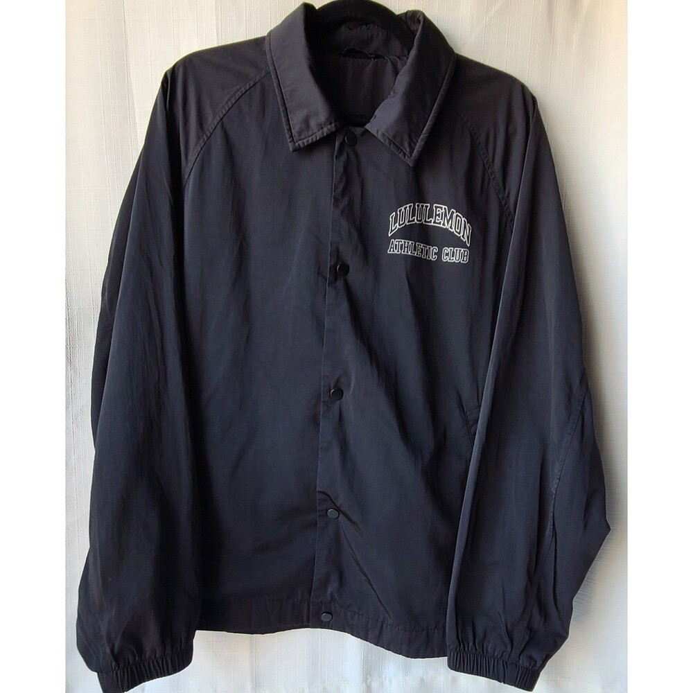 Lululemon Athletic Club Coaches Jacket Mens Medium Black Snap Front Logo